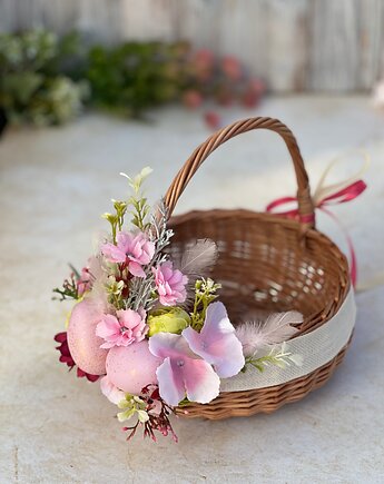 Wielkanocny koszyczek na święconkę, koszyczek z dekoracją, Rosa
