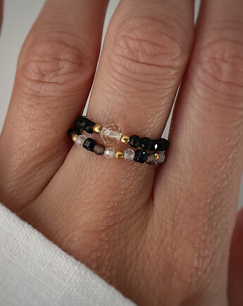 Zestaw dwóch pierścionków - czarny turmalin cytryn kryształ, Bring Biżuteria