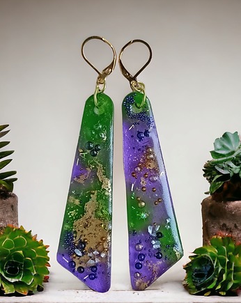 UNIKATOWE kolczyki z żywicy : kolekcja PICASSO : XL : slim, kaktusia