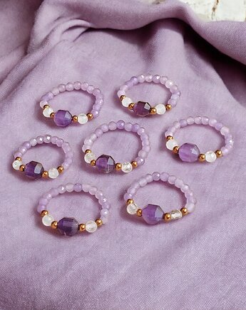 HARMONY : pierścionek - ametyst, kryształ górski,hematyt