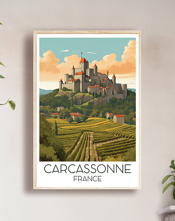 Francja - Carcassonne - Plakat, pamiątka dla podróżnika, Black Sapphire Art