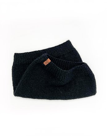 Cienki czarny komin wełniany z alpaki Noir, Holy Alpaca Knit