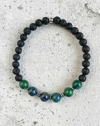 Męska bransoletka -  Lawa Azuryt Hematyt, Gleeme Jewellery