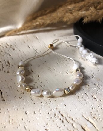 Bransoletka perły i złoty hematyt, hematiti