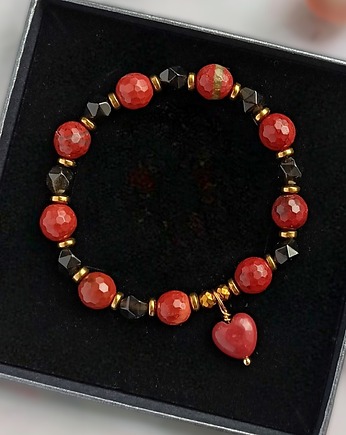 PREMIUM jaspis czerwony, obsydian złoty, serduszko ROZMIAR S, kaktusia