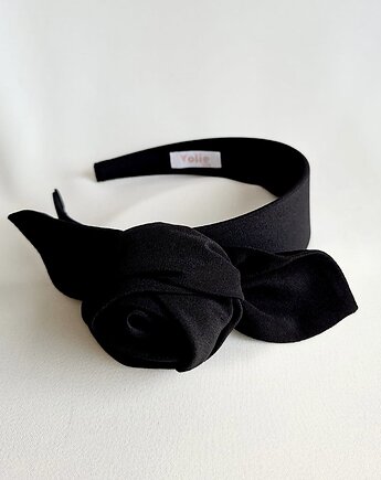 Jedwabna opaska do włosów Black Rose z ozdobną różą - szerokość 4 cm, Volie Line
