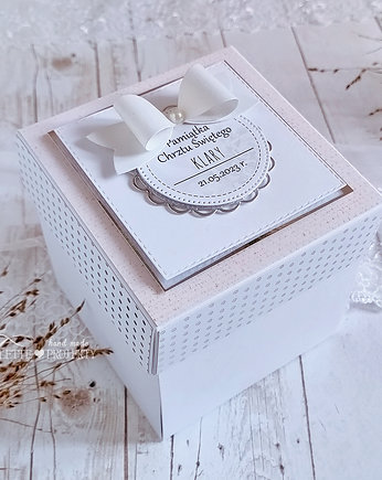 Exploding box chrzest dalikatny róż ze srebrem, Ulette projekty