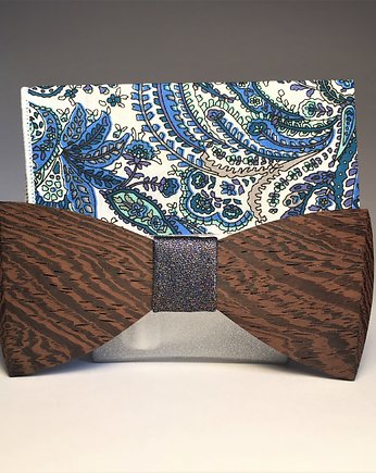 Drewniana muszka z poszetką MULTI BLUE, MARACHIC