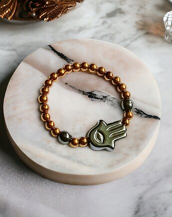 Hamsa - talizman chroniący od zła - pierścionek : hematyt I, kaktusia