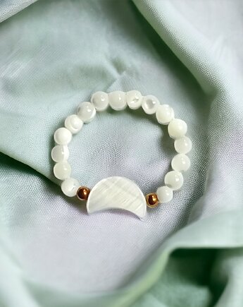 Pierścionek elastyczny: muszla naturalna, lunula, kaktusia