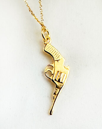 Naszyjnik z rewolwerem,  złoty pistolet , broń, colt , western, Anemon Atelier