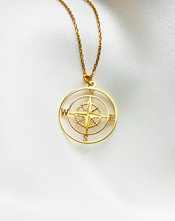 Naszyjnik złoty kompas, kulkowy łańcuszek, Anemon Atelier