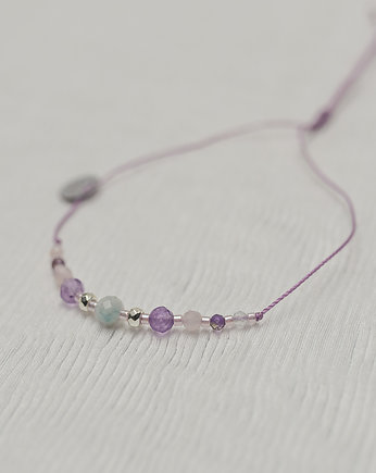 Sznurkowa Bransoletka z Morganitem Ametystem i Kwarcem, w hand works