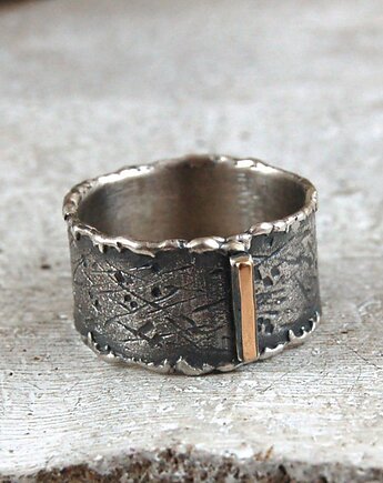 Srebro złoto szeroka obrączka unisex, mzstudio