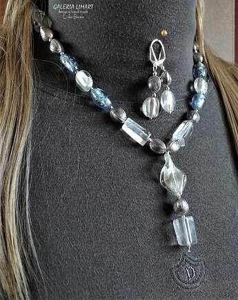 Komplet ślubny z kryształu górskiego i szkła weneckiego unikat handmade, Galeria Limart