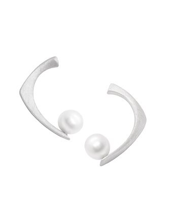 PEARL / satin silver earrings with white pearl, Filimoniuk