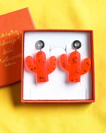 Kolczyki z żywicy : KAKTUSY : neon orange, kaktusia