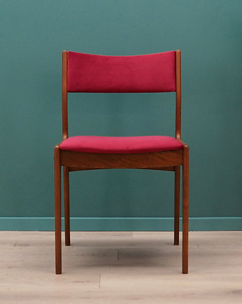 Krzesło tekowe czerwone, duński design, lata 70,  Uldum M, Przetwory design