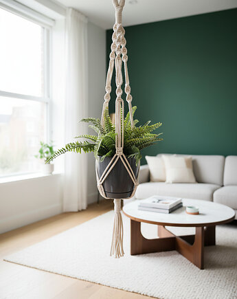 Makrama kwietnik wiszący ecru mkw0125, Barwny Zakątek