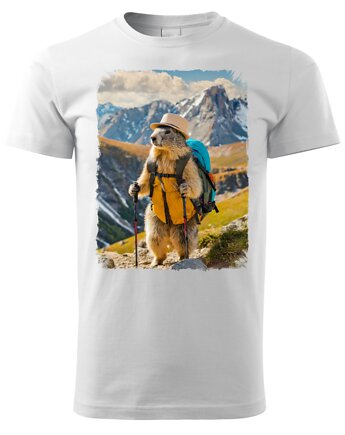 Tatra Art świstak na górskim szlaku z plecakiem  kapeluszem męska koszulka v6, OSOBY - Prezent dla Chłopaka