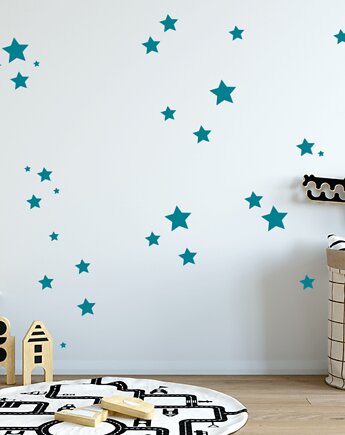 Naklejki na ścianę do pokoju dziecka. Gwiazdki w kolorze morskim, Wallie Studio Dekoracji