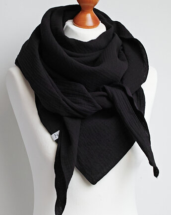 Chusta muślinowa damska CZARNA, uniwersalna chusta bawełniana, Pracownia Rękodzieła Zolla