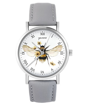 Zegarek - Bee natural - skóra, szary, yenoo