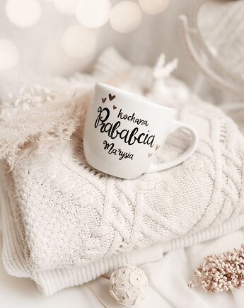 Biały kubek porcelanowy z personalizacją 300 ml - motyw złotego serca, napisu, Nadzwyczajnie