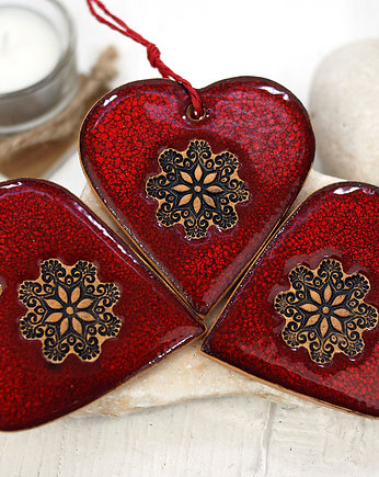 3 ceramiczne serca lawa - ozdoby choinkowe, 10FingersArt