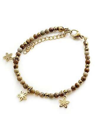 Bransoletka jaspis, kwiatowe zawieszki, Colie