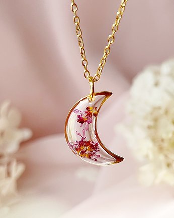 Biżuteria z żywicy naszyjnik tawułka, Jaskółcze ziele handmade 