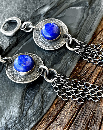 Srebrne kolczyki tribal z naturalnym kamieniem, lapis lazuli, SHAMBALA