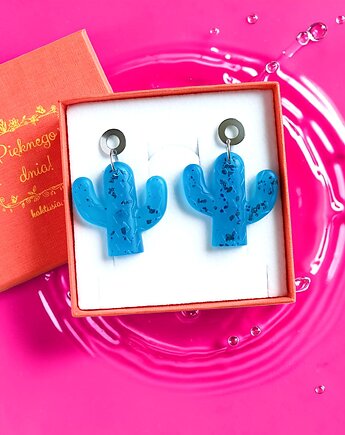 Kolczyki z żywicy : KAKTUSY : niebieskie, kaktusia