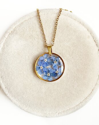 Naszyjnik z niezapominajkami, biżuteria z żywicy, Colie