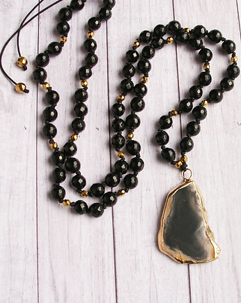 S A L E : unikatowy naszyjnik - czarny agat & onyks, kaktusia