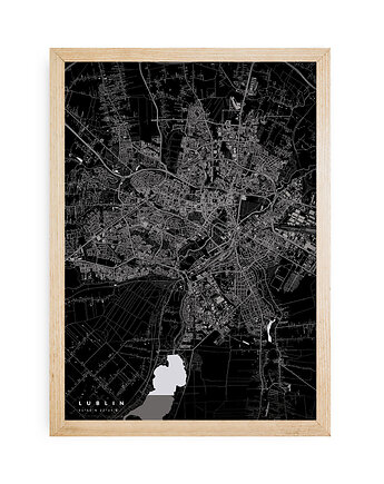Mapa Lublina - czarny plakat z mapą miasta, PLAKATY GEOMETRYCZNE