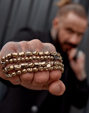 Set 4 Męskich bransoletek - wojownik GOLD, Kulka Bransoletki