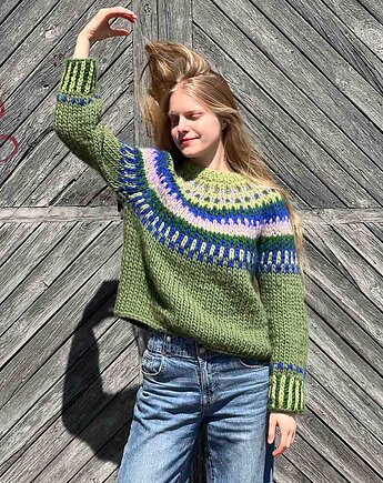 100% Merino sweter we wzory na drutach, PANAPUFA
