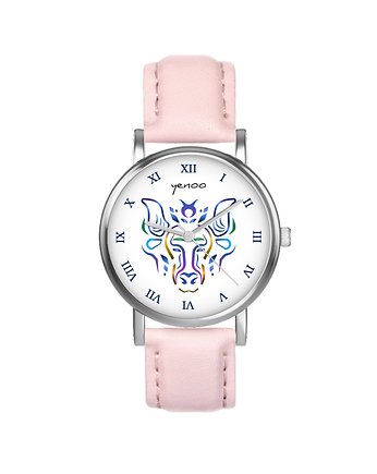 Zegarek  mały - Byk - skórzany, pudrowy róż, yenoo
