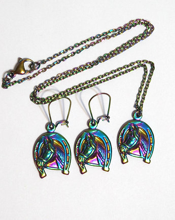 Komplet - Koń, podkowa - kolczyki i naszyjnik, yenoo