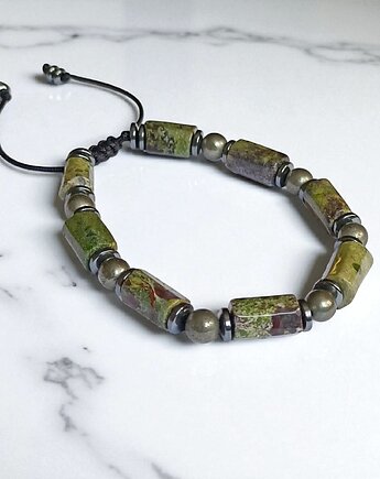 PREMIUM : jaspis smocza krew i piryt : długość regulowana, kaktusia