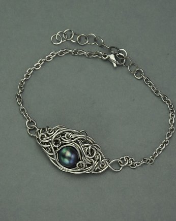 Bransoletka z perłą, wire wrapping perła, Agata Rozanska