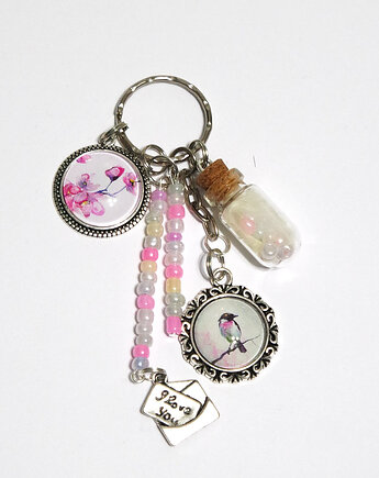 Breloczek - Ptak, list miłosny, fiolka, pastelowy, yenoo