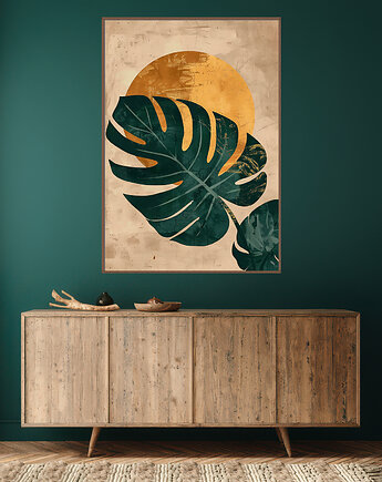 Liście monstery - Plakat, druk - Chiński Orient, Harmonia Zen, Wabi Sabi #123, Black Sapphire Art
