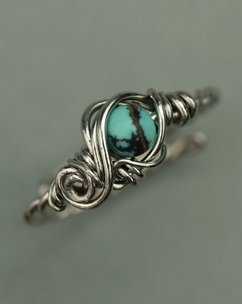 Pierścionek regulowany  turkus wire wrapping, Agata Rozanska