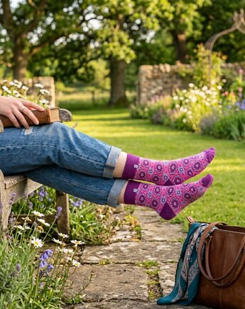 Różowe skarpetki w kolorowe kwiatki, 4LCK