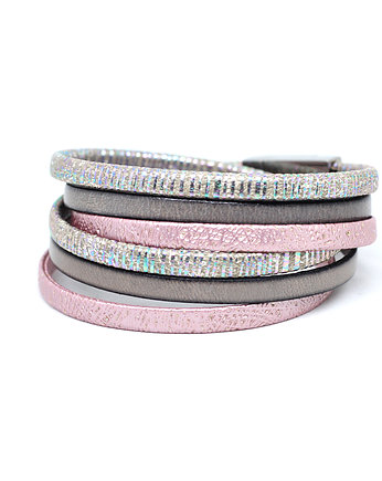 Bransoletka z rzemieni różowo-szara, Kociokwik Jewelry
