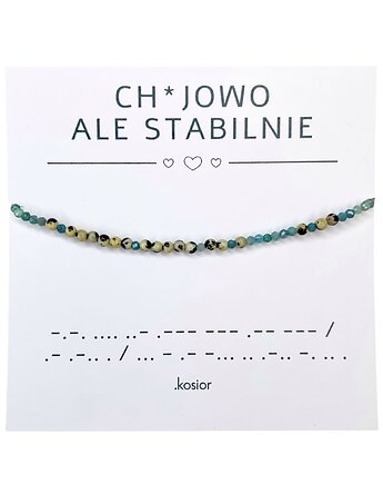 Bransoletka z alfabetem Morse Apatyt, Jaspis dalmatyński, karolina kosior