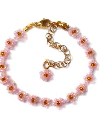 Bransoletka pastel pink, kwiaty biżuteria