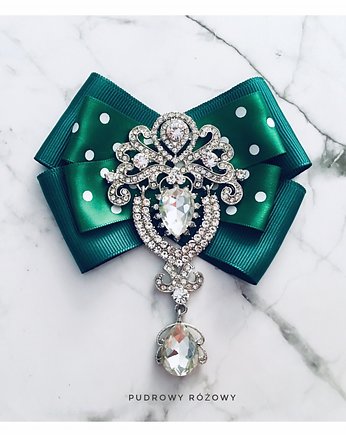 Zielona Brosza z Dużym Kryształem NEW, Pudrowy Różowy